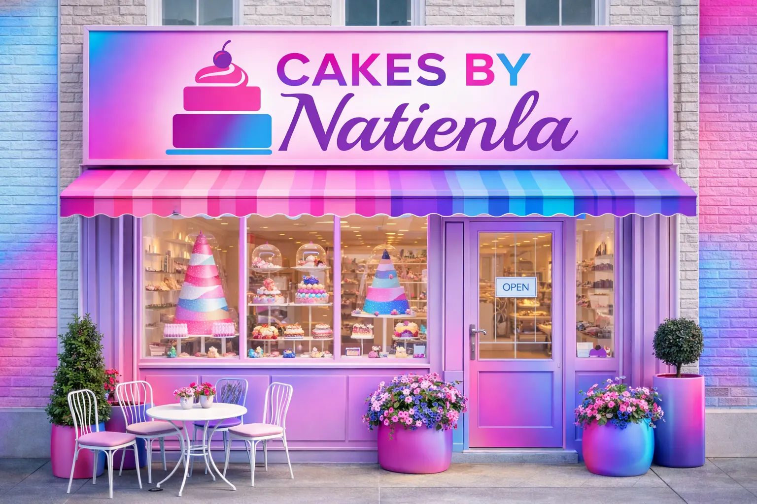 The Cakes by Natienla storefront with cakes in the windows